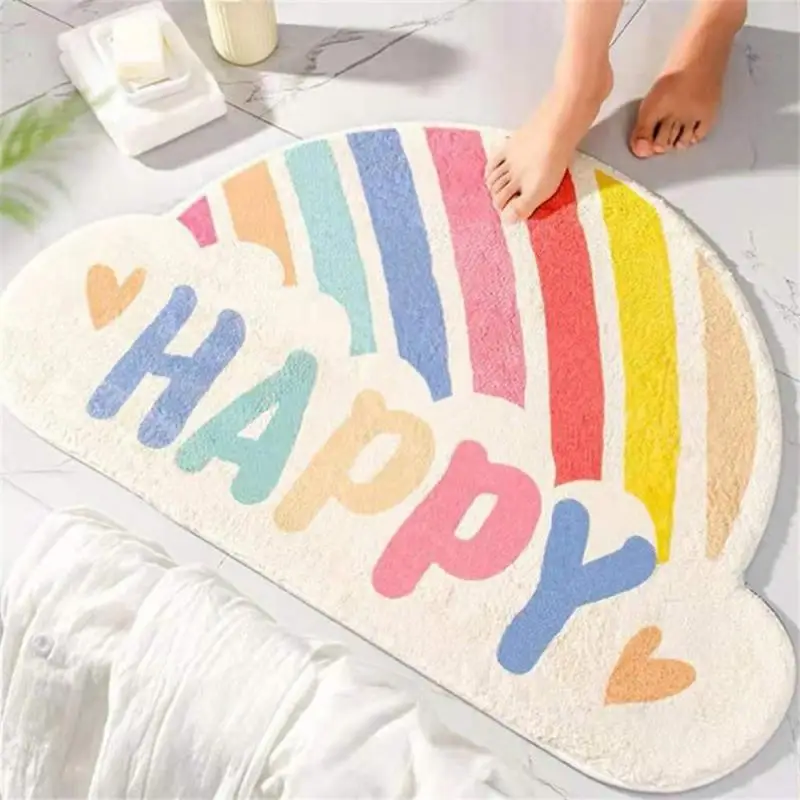 Cartoon Rainbow Bath Mat Soft Super Absorbent Bathroom Mats Non-Slip Door Mat Kitchen Floor Rugs Household Cute Decoration