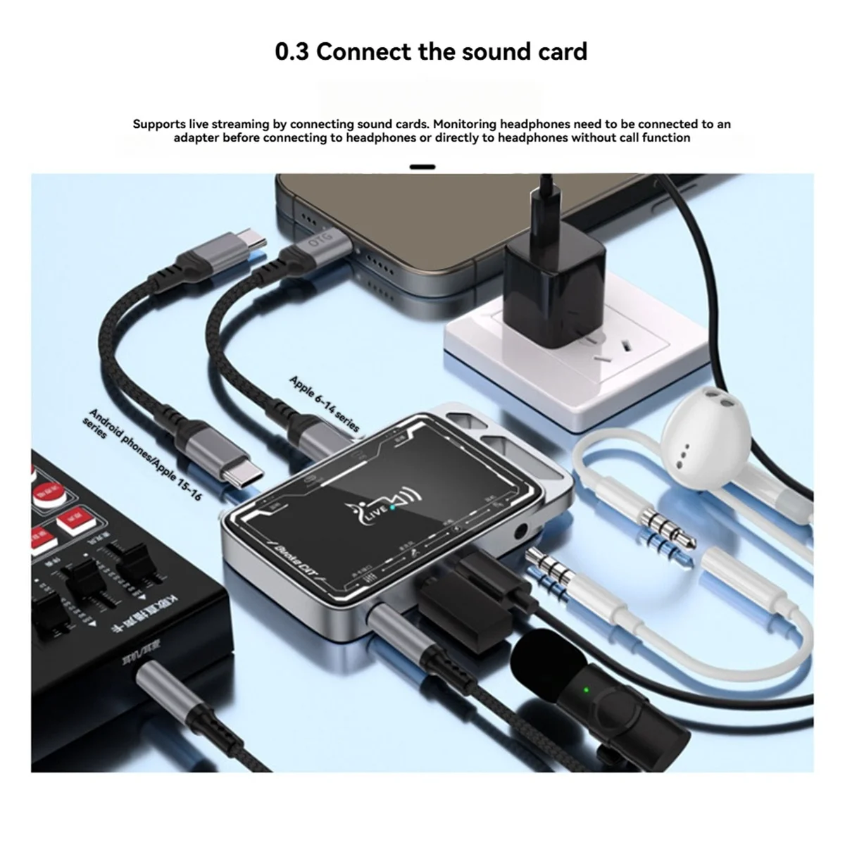 

Конвертер звуковой карты No 1 в прямом эфире 2025+ для IOS/Type-C, два в одном, стереофонический микрофон без шума