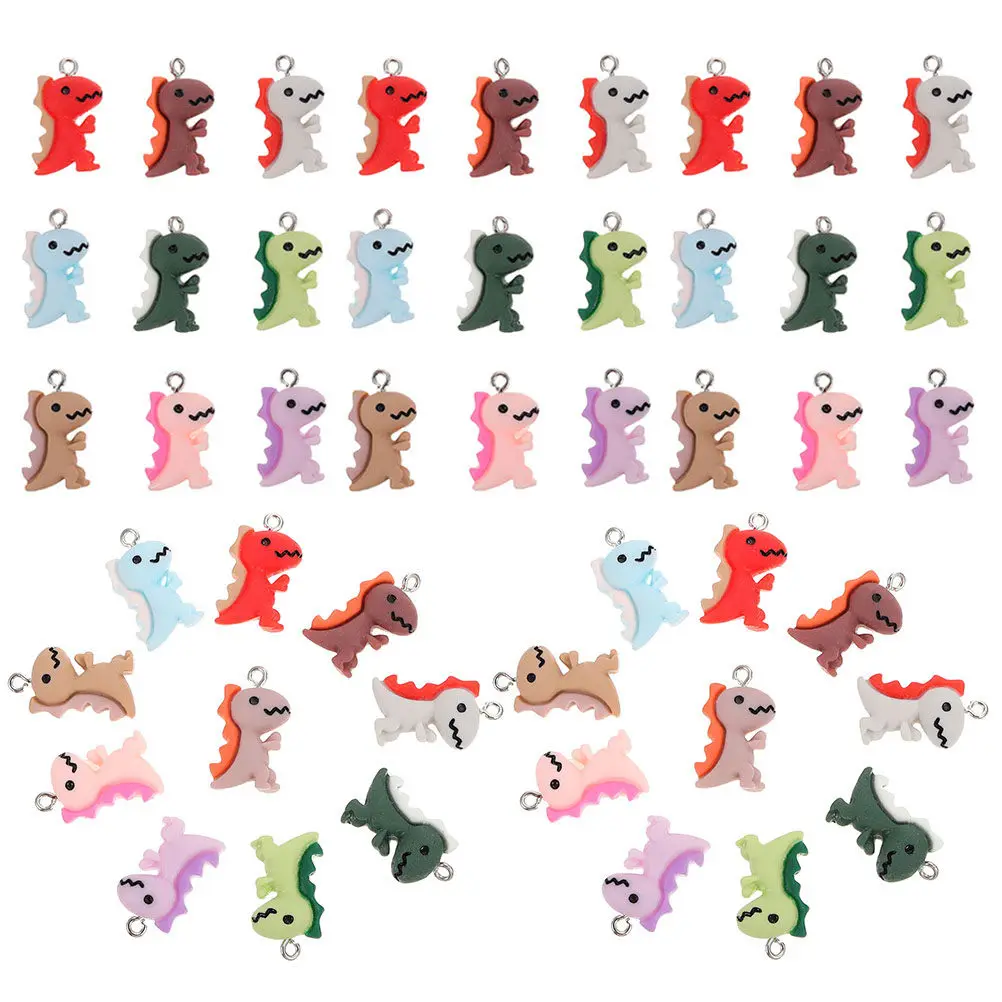 

100Pcs Colorful Dinosaur Pendant Set Resin Cartoon Charms for DIY Jewelry Making Necklaces Bracelets Keychains Bag Ornaments