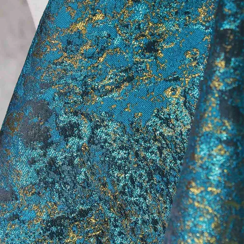 Blue Gilded Jacquard Reflective Iridescent Gold Wire Retro Texture Chinese Style Qipao Jacket Clothing Designer Fabric