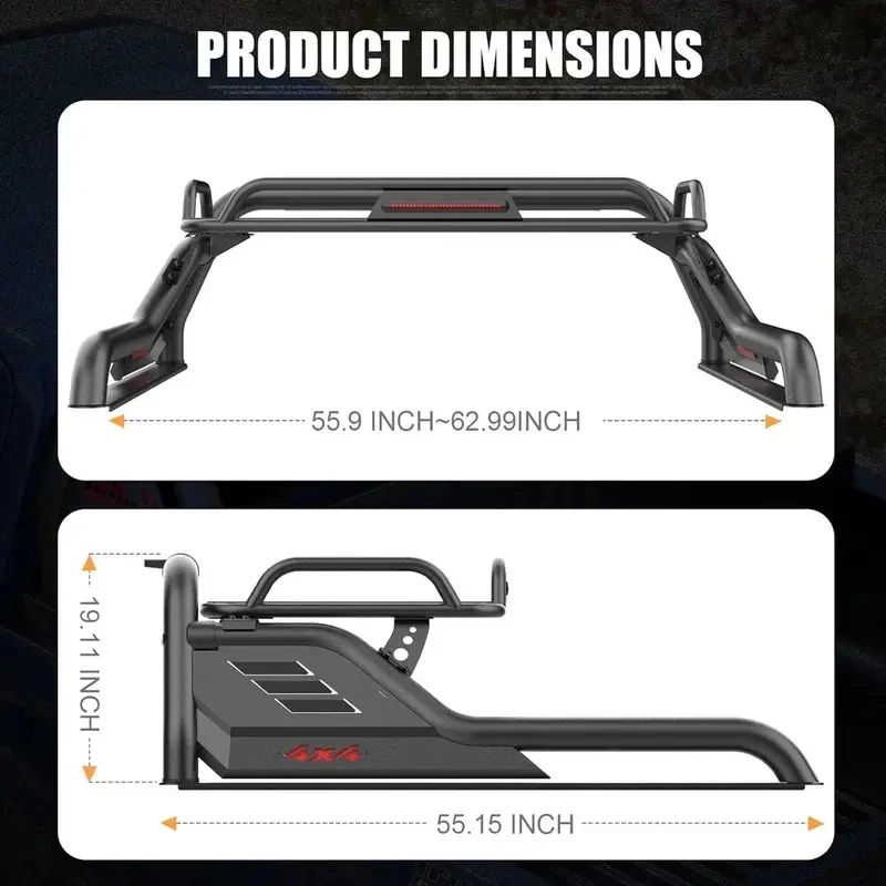 Factory Sale Hot Selling Extendle Heavy- Bed Roll Bar With Cargo Rack Mid- & Full-Size Trucks