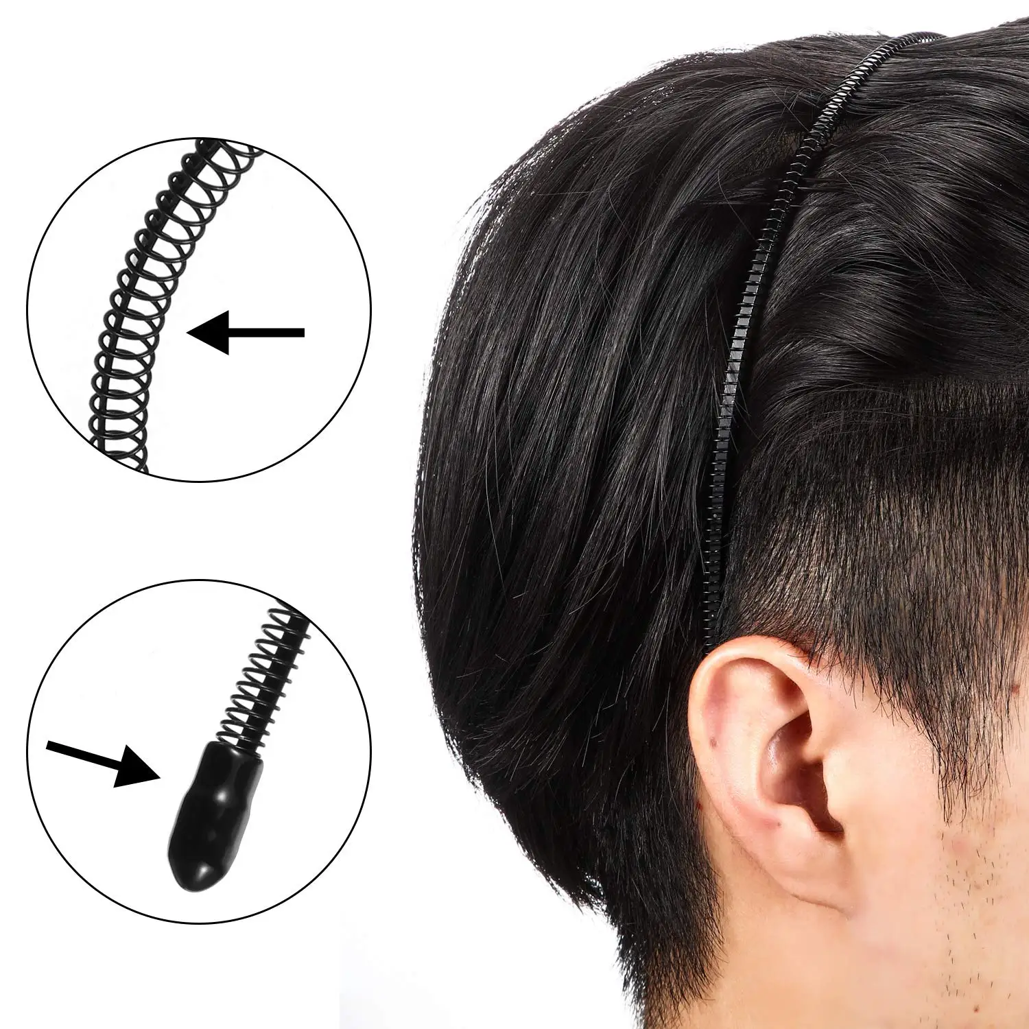 1/12pcs Unisex Hair Band Men Metal Headband Spring Wavy Black Hair Hoop Nonslip Slicked for Men Women Sports Sports Headwear