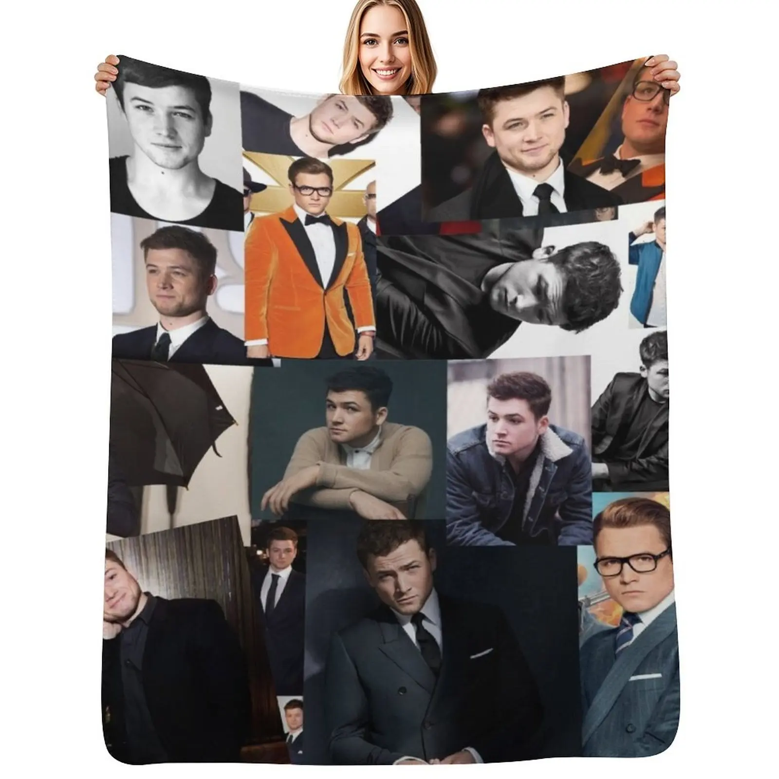 

Taron Egerton Abstract Photos Collage Throw Blanket Cozy Warm Blanket for Bed Room Decor
