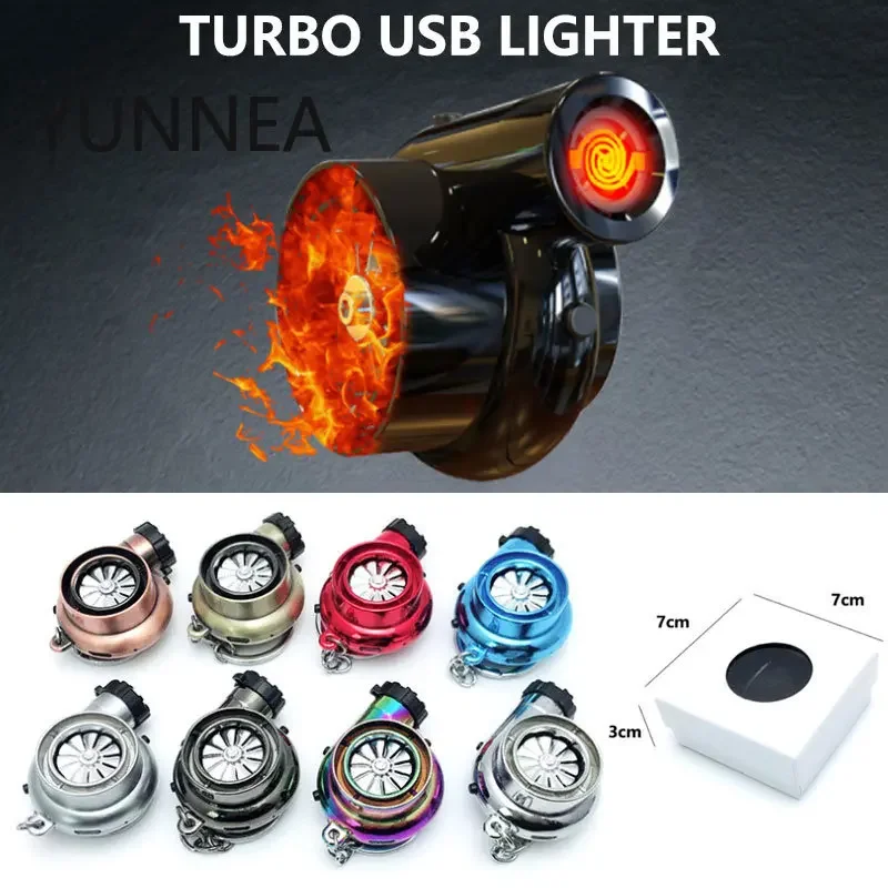 Turbine Lighter Cigarette Lighter USB Charging with Keychain Metal Car Keychain Pendant Car Modified Newest Creative Gift Box