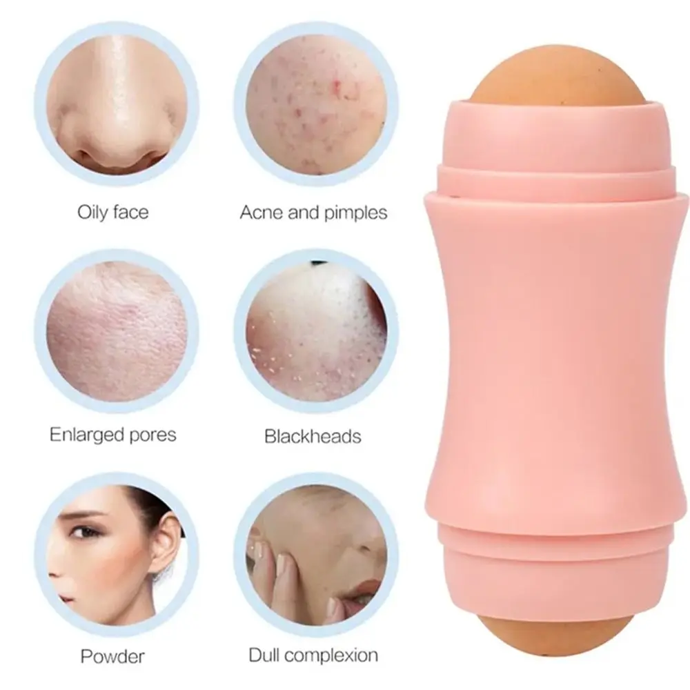2 كرات الوجه النفط امتصاص الأسطوانة الحجر البركاني أداة العناية بالبشرة امتصاص النفط قابل للغسل الجلد ماكياج أداة زيت الوجه إزالة عصا