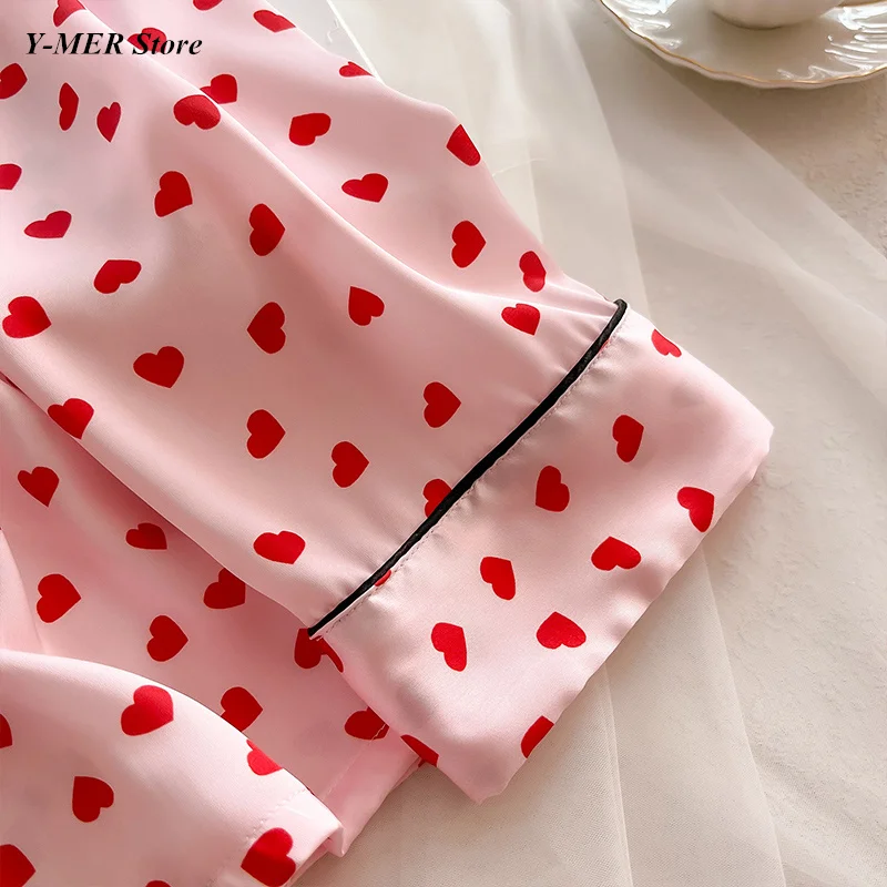 2024 Pink Love Pajamas Set 2Pcs Pjs Embroider Letter Sleepwear Women Homewear Loungewear Long Sleeve Outfit Satin Nightwear