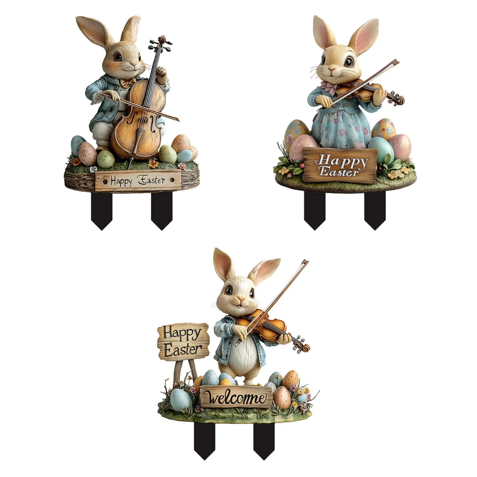 Figurine de Lapin de Pâques Imperméable en Acrylique à Insérer dans le Sol, Sculpture de Jardin pour Décoration Extérieure de Pelouse et de Chemin