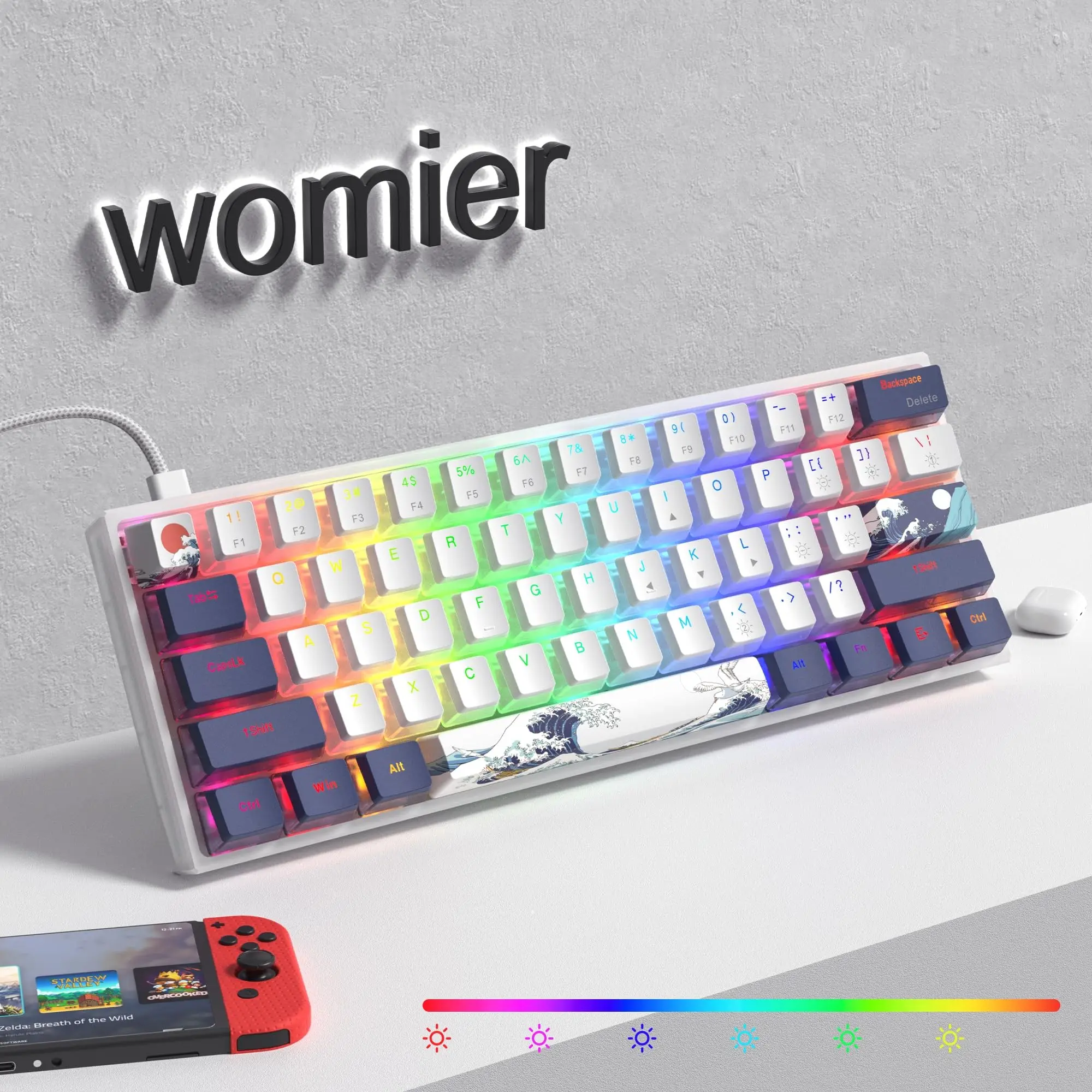 

Womier WK61 60% механическая клавиатура с возможностью горячей замены, красный переключатель, проводная игровая клавиатура RGB для геймеров с ОС Windows