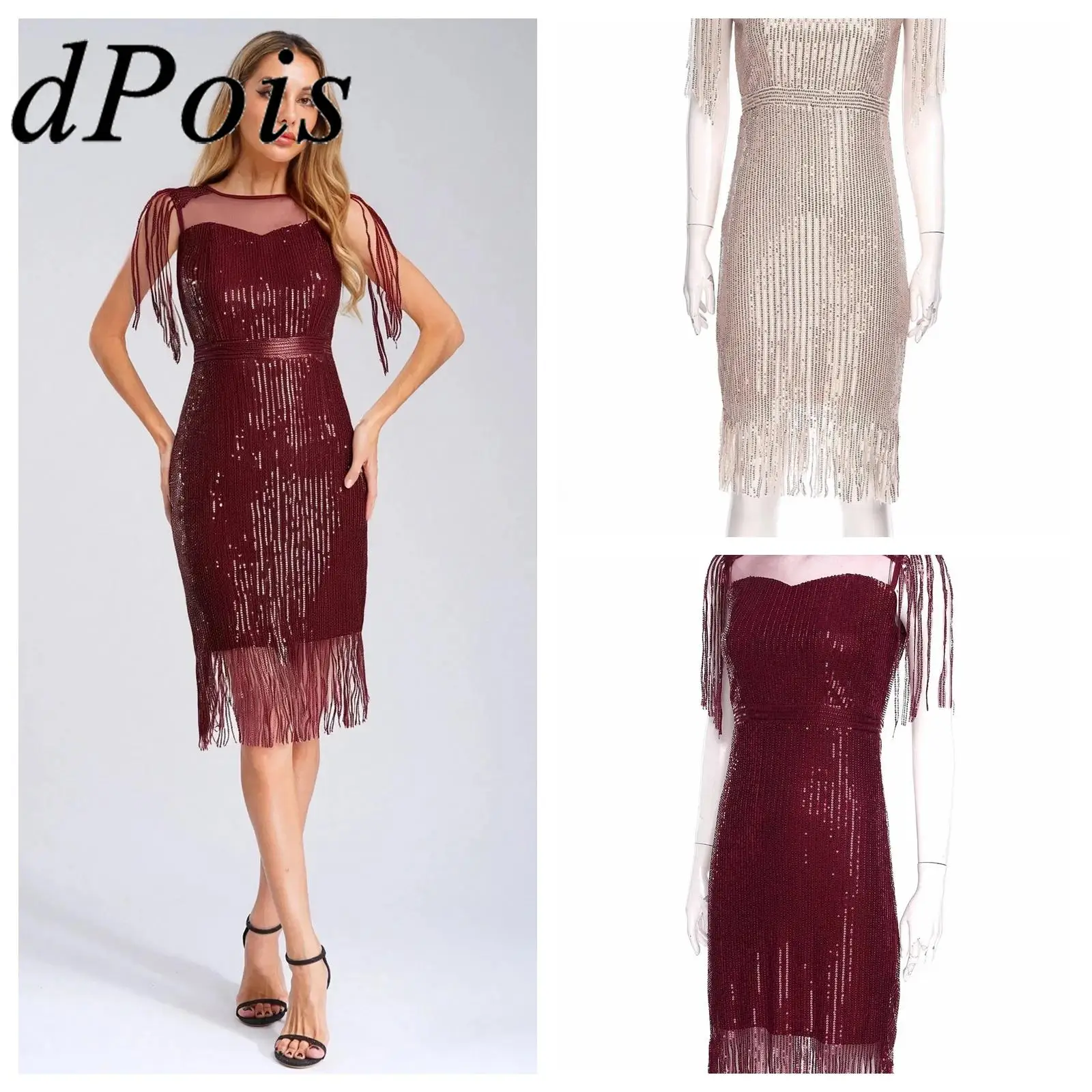 Prom Gown Women Elegant Sleeveless Slim-fit Sparkly Sequin Fringe Tulle Evening Dress for Cocktail Party Banquet Nightclub Dress