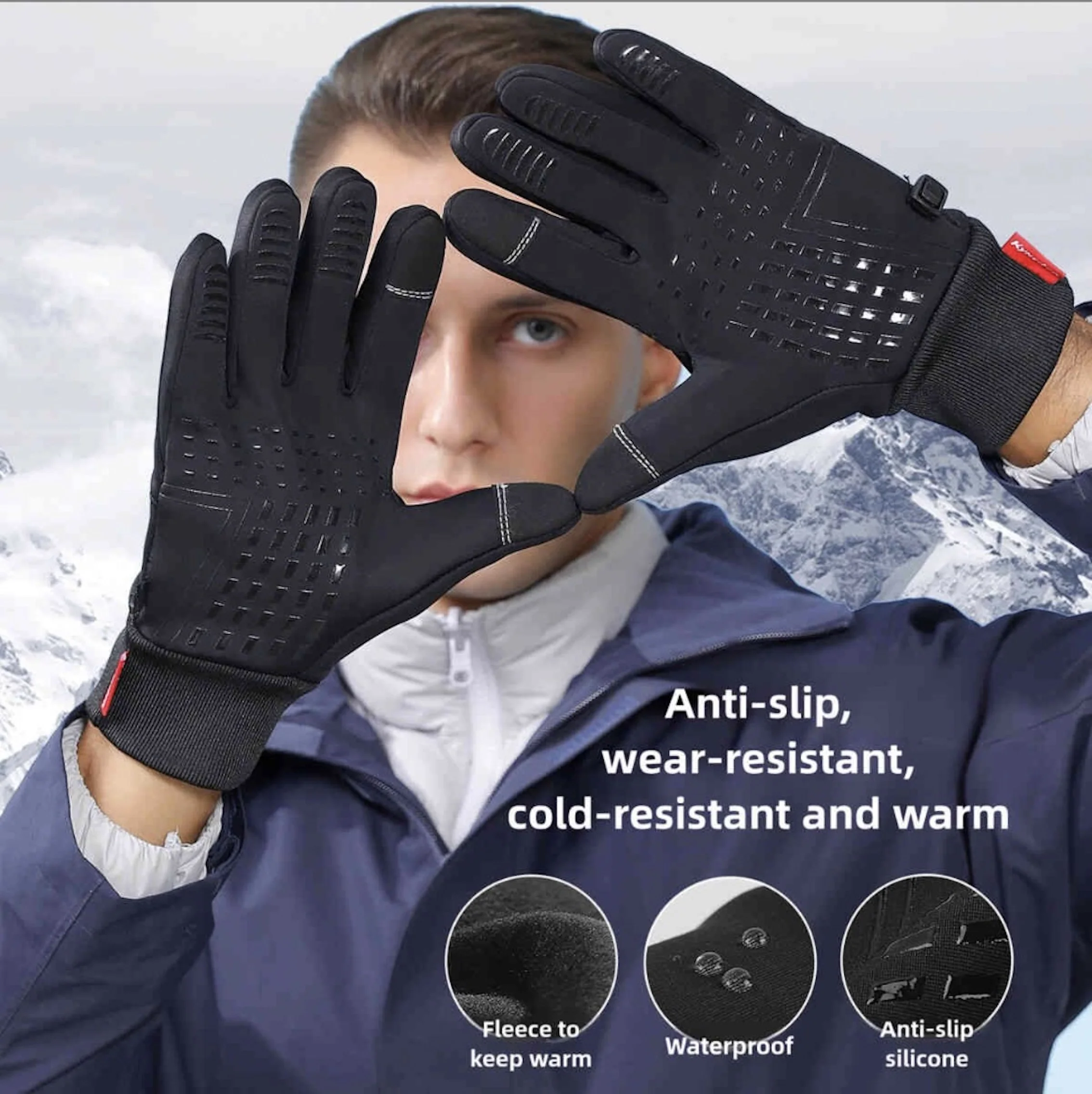 Winter Flip Open Two Finger Gloves Men Women Warm Touch Screen Gloves Outdoor Windproof Waterproof Cycling Skiing Fishing Gloves