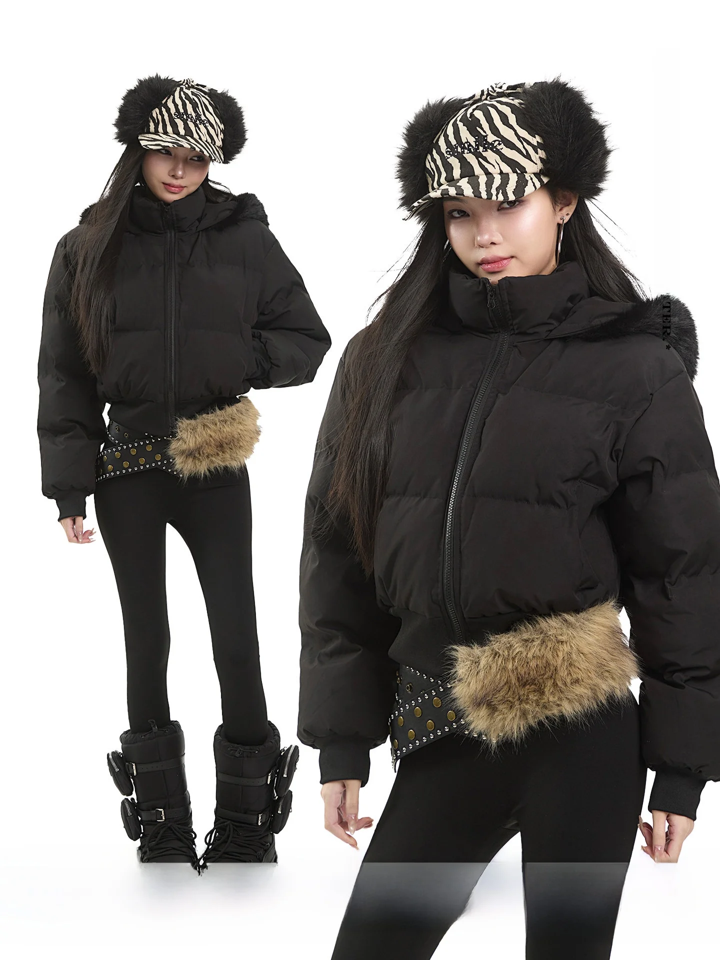 

UNCMHISEX Американская утепленная хлопковая куртка с капюшоном и длинными рукавами для женщин, зимнее приталенное теплое пальто на молнии