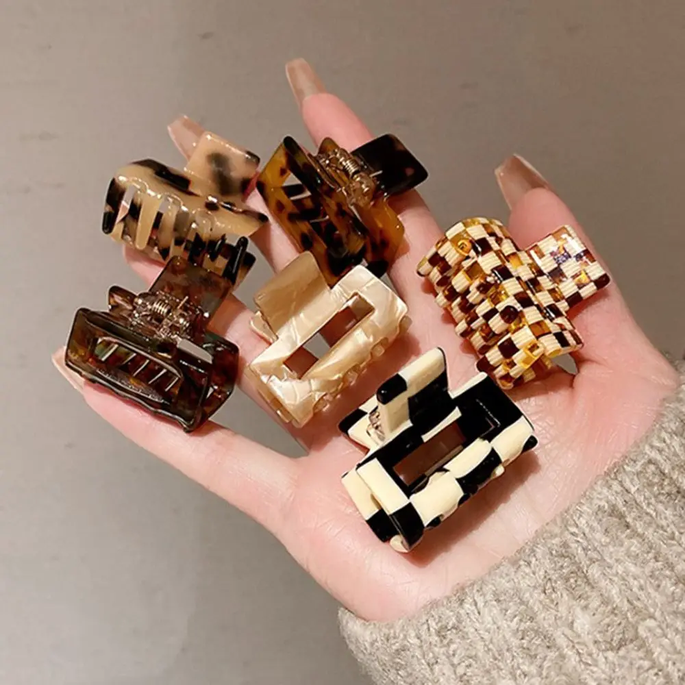 Small Fashion Chessboard Elegant Square Leopard Headwear Small Hair Claw Female Hairpin Korean Style Hair Clip