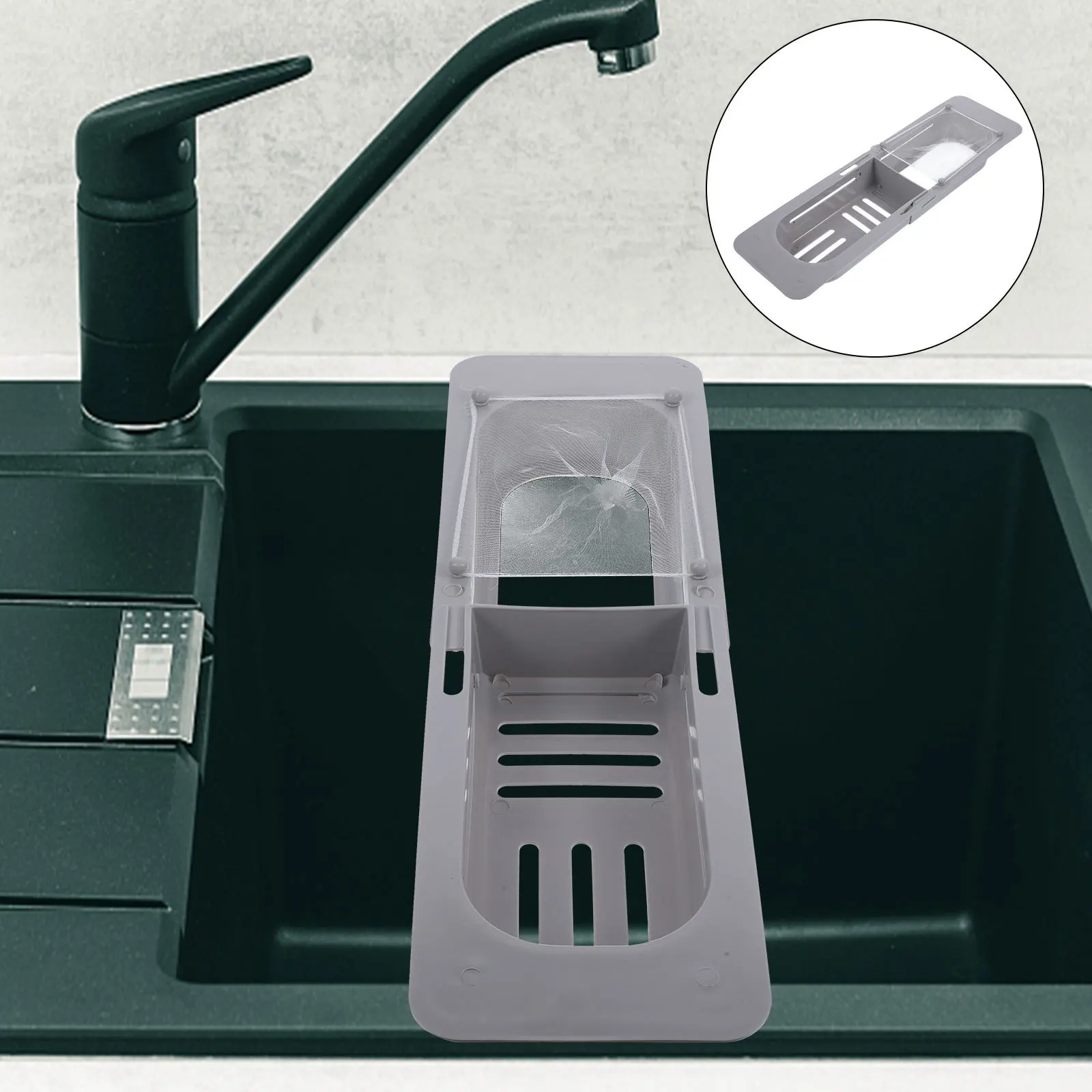 

1Set Expandable Kitchen Sink Organizer Adjustable Draining Rack Soap Sponge Holder Filter Net Set Expandable Sink Holder