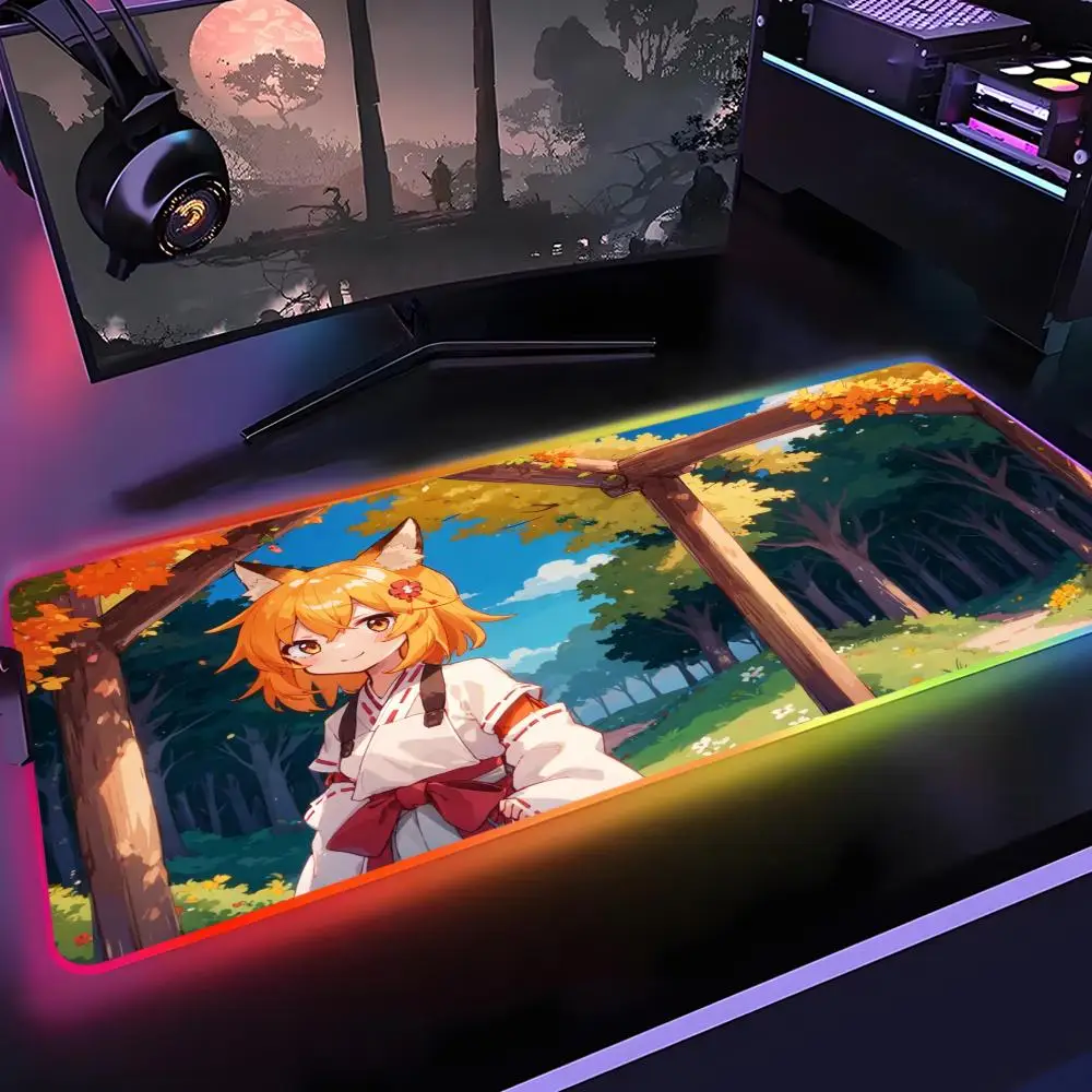 

Полезный коврик для мыши Fox Senko-san, геймерский настольный коврик с RGB-подсветкой, светодиодный коврик для мыши, игровой настольный коврик, большой коврик для мыши с подсветкой