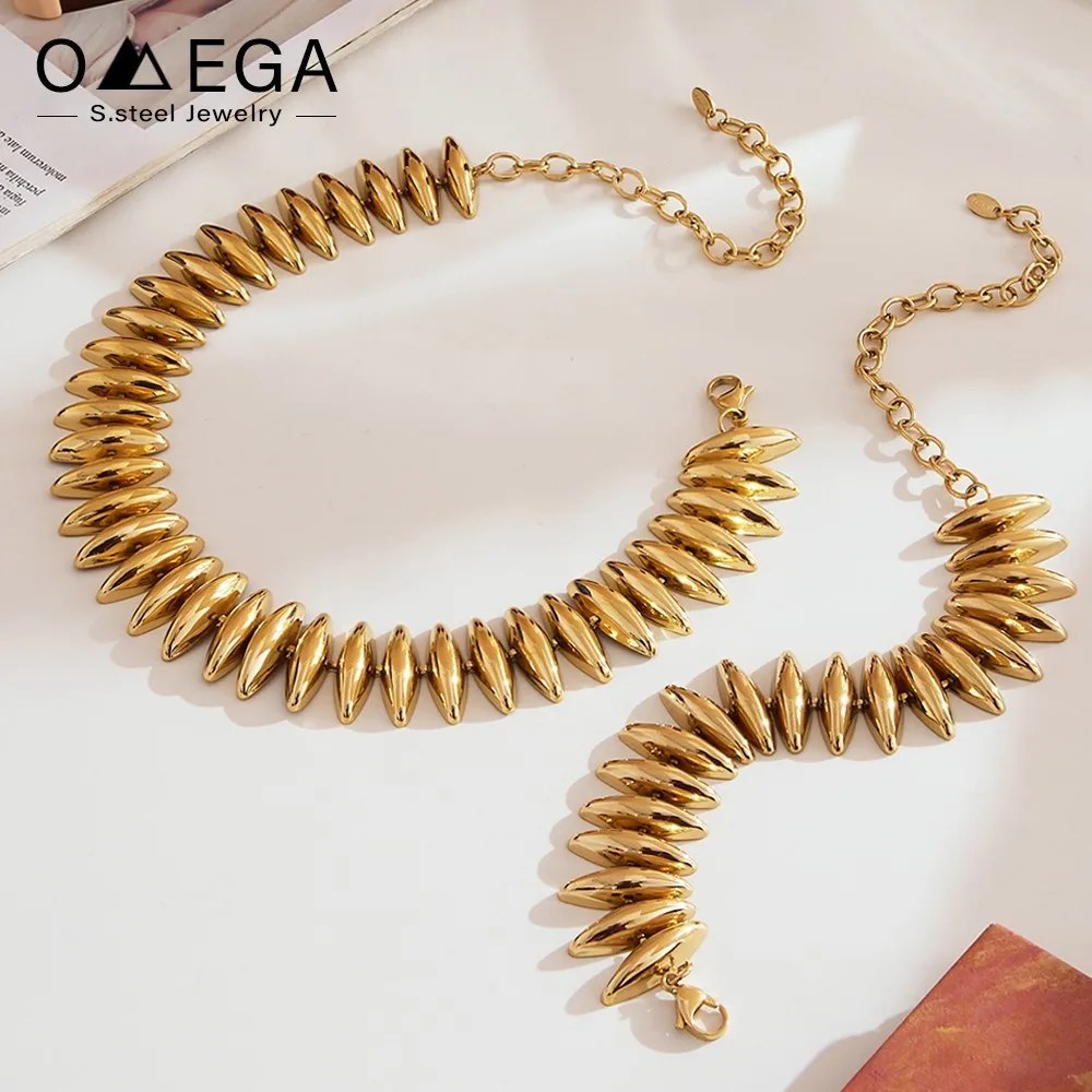 Stainless Steel Choker Bracelet Set 18K Gold Plated