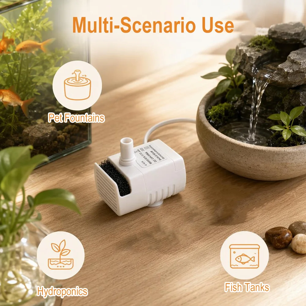 USB-Wasserpumpe DC 5V Tauchbare Mini-Pumpe für Haustier-Trinkbrunnen, Ersatzpumpe für Katzentränke mit LED-Licht und automatischer Abschaltung – Detail 8