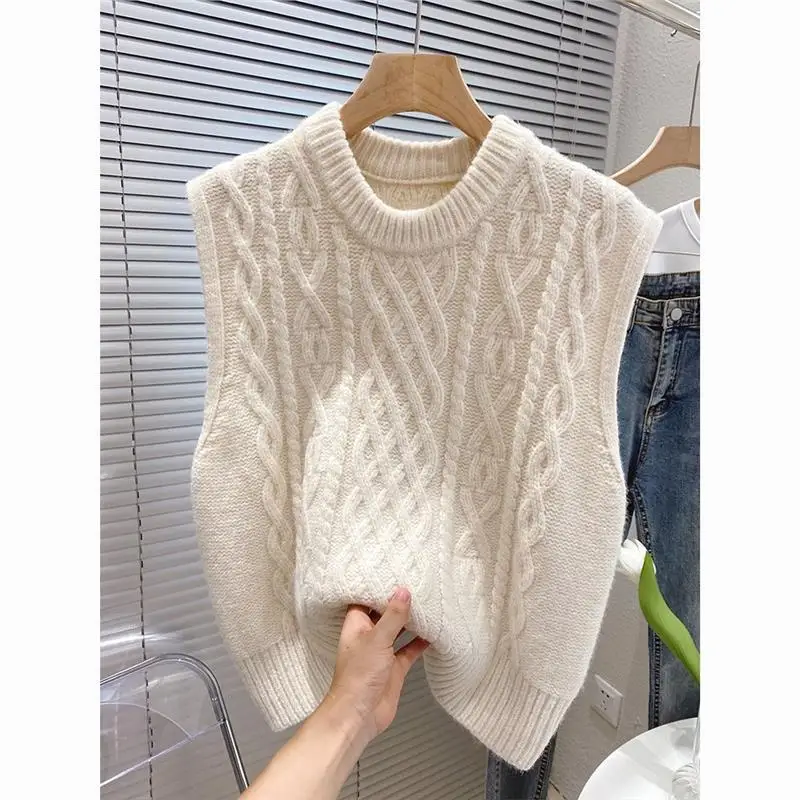 

Женский вязаный жилет с узором «косы», свободный крой, для ношения как нижний или верхний слой, в стиле ретро, осенне-зимний, для многослойных образов