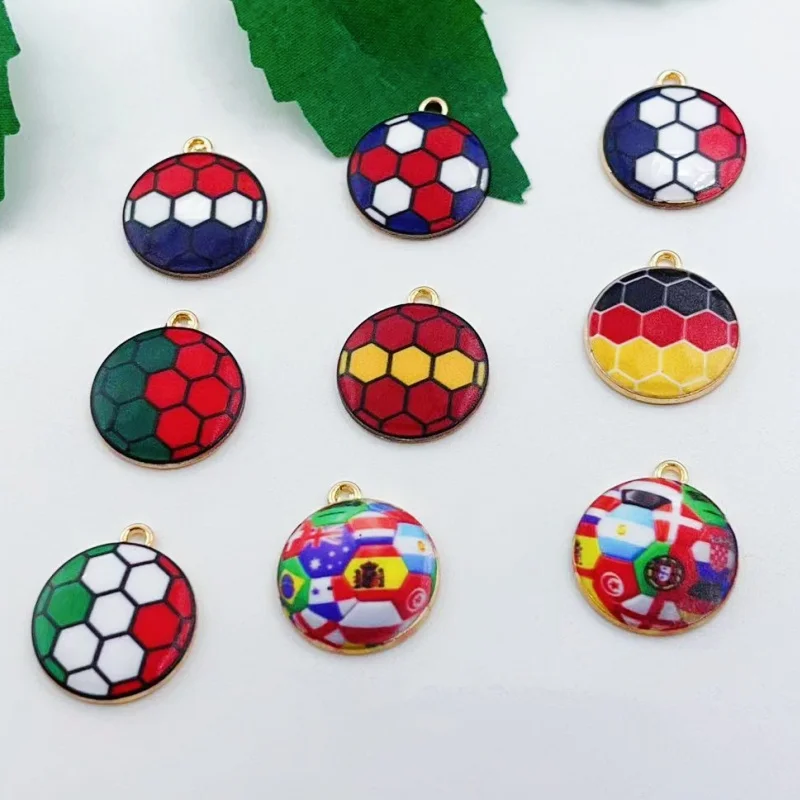 10pcs New Colorful Cute Football Enamel Charms Grateful Father's Day Soccer Sports Pendants For Making Handmade DIY Jewelry