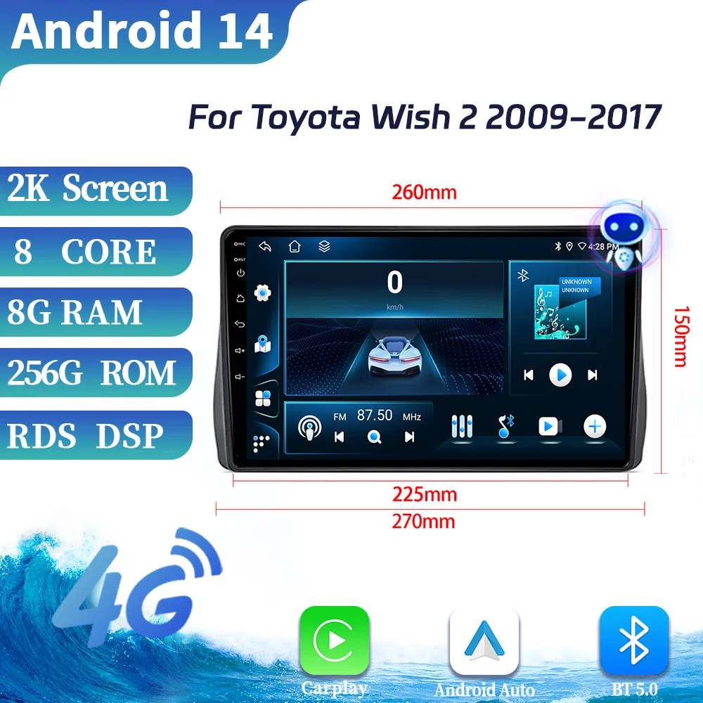 

Android OS For Toyota Wish 2 2009-2017 Car Radio Multimedia Video Player Navigation multimedia GPS Wireless Carplay Touch Screen