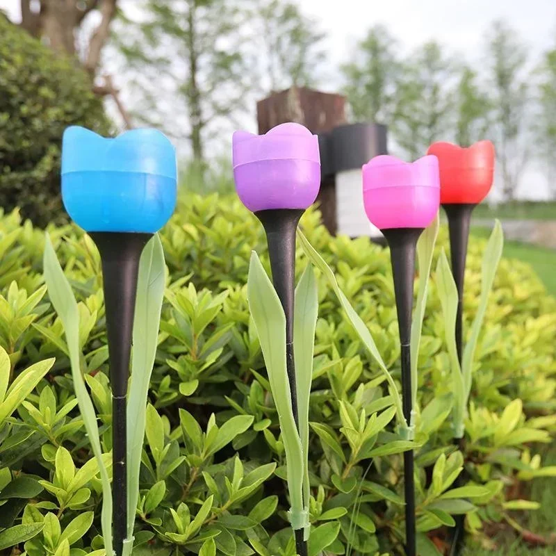 1Pc Garden LED Solar Simulation Tulip Flower Shape Powered Waterproof Tube Lawn Lights Standing Decor For Yard Outdoor Party