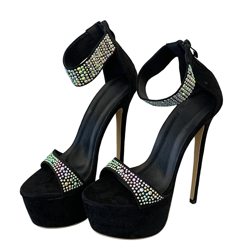 17cm High Heels Platform Sandals Summer Rhinestones Ladies Party Shoes Sexy Sexy Stiletto Heels Sandals Back Zipper Big Size 42