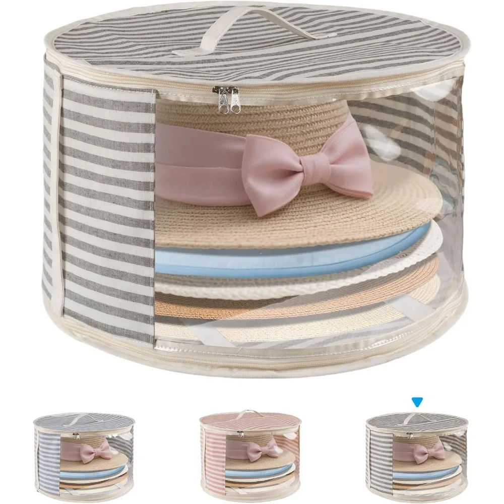

Hat Storage Box, with Clear Window, Holds up to 7 Caps, Cowboy Hat Organizer Bag for Closet, Hat Storage Box
