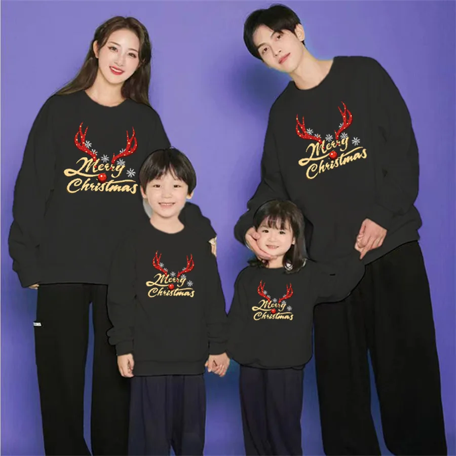 Christmas Family Sweater with Deer Jersey De Navidad Para To Da La Familia Mother and Daughter Matching Outfits Family Clothing