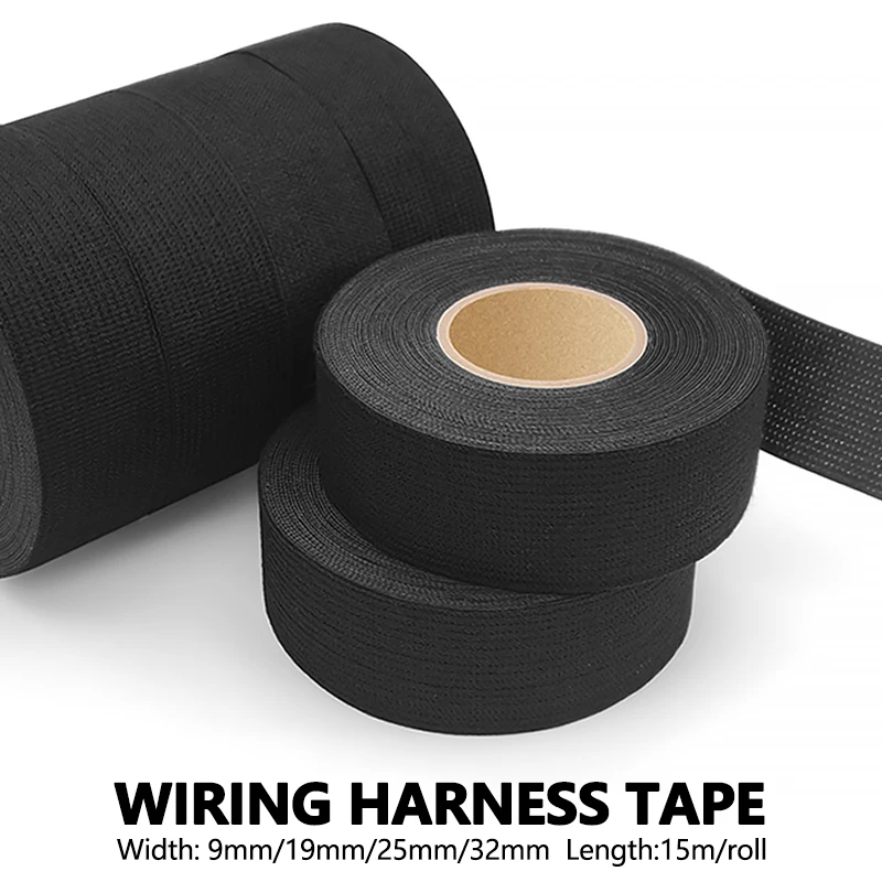 15Meter 9mm~32mm High - Quality Adhesive Fabric Tapes for Automotive Wiring Electrical Projects Heat-Resistant Cloth Tape