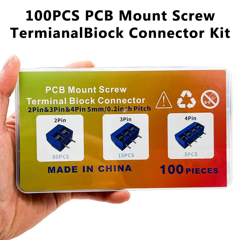 100PCS PCB Mount Screw TermianalBiock Connector Kit KF301-2P 3P 4P terminal 5.08MM post splicing plug-in PCB Kit