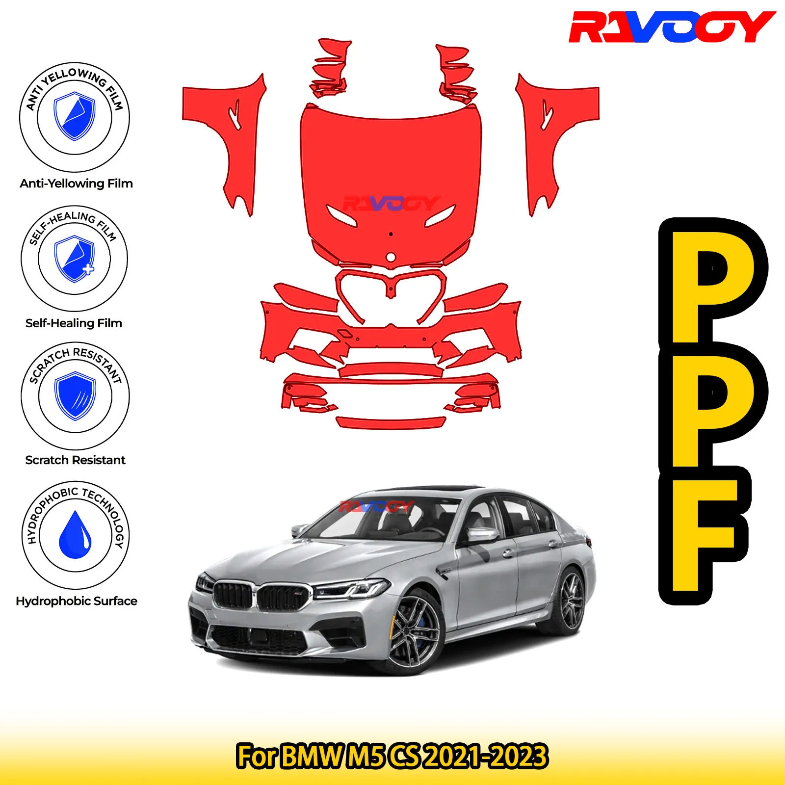 

For BMW M5 CS 2021-2023 Glossy Matte Black Precut front PPF Kit Paint Protection Film