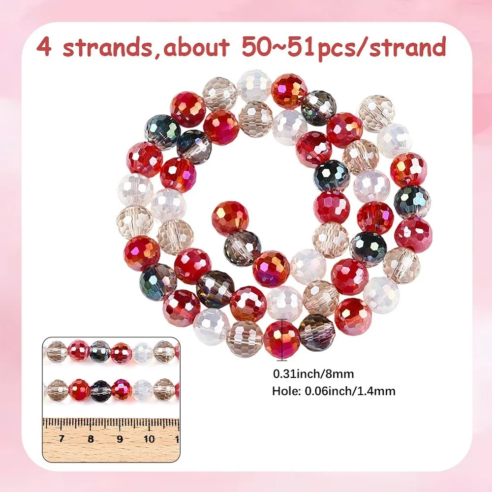 

4 Strands Electroplate Glass Bead Strands Faceted Round Crimson 8mm Hole: 1.4mm 50~51pcs/strand 14.33''~14.69''(36.4~37.3cm)