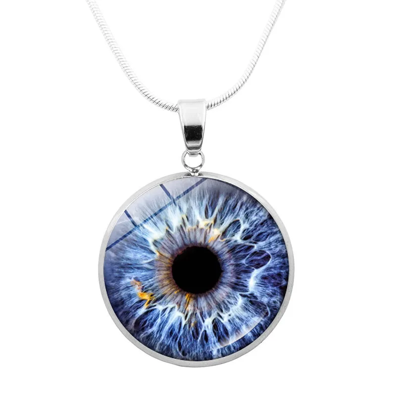 Eye Pupil Necklace Fashion Blue Violet Green Nebula Eyes Glass Pendant Women Sweater Snake Bone Chain Jewelry Decoration