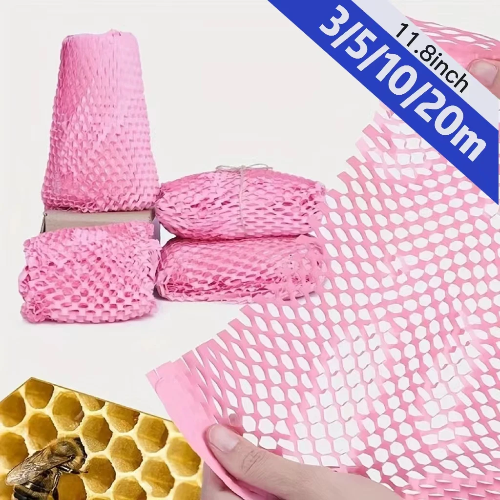 Papier d'emballage en accent d'abeille rose, coussin recyclable respectueux de l'environnement, matériel mobile, fournitures d'expédition, papier kraft, cuillère à soupe de 11.8 po