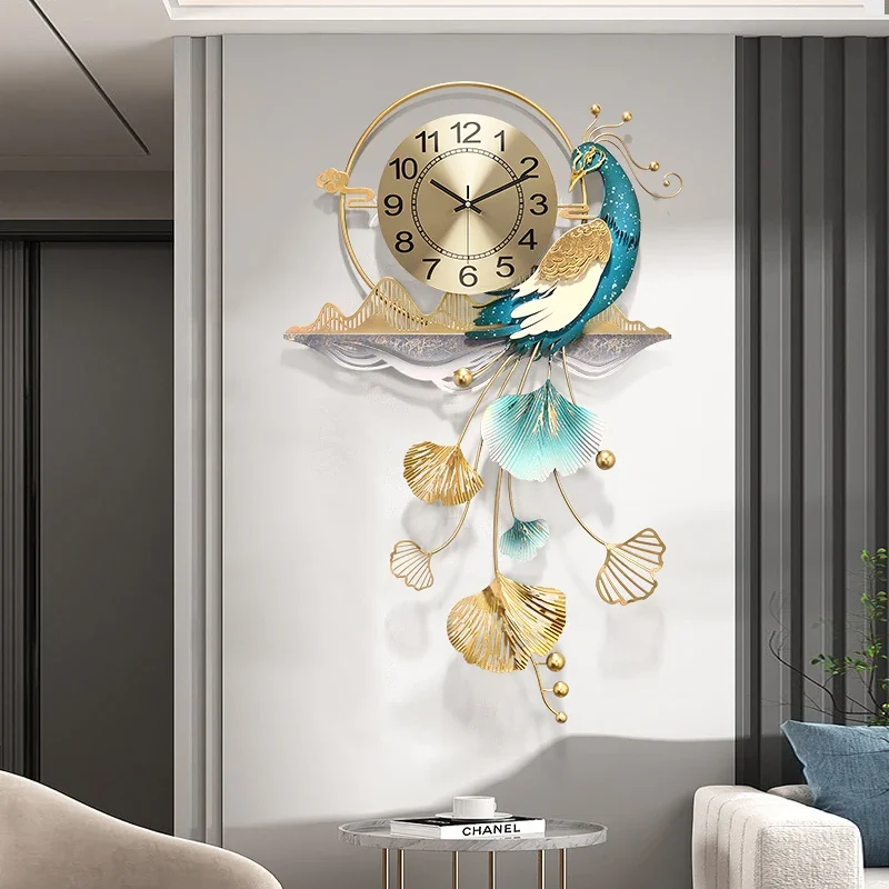 Art Mural Wall Clocks Luxury Peacock Simple Creative Wall Watch Restaurant Modern Interior Reloj Pared Living Room Decoration