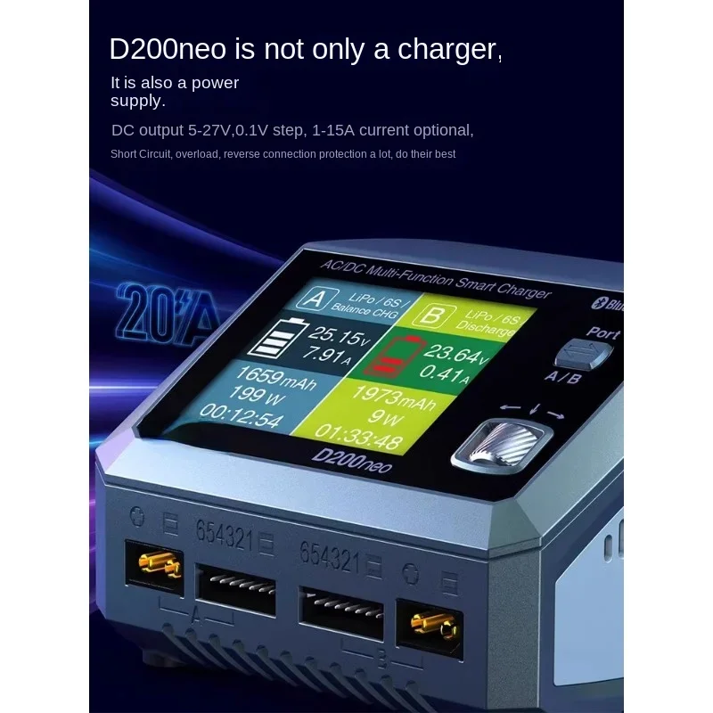 D200neo 800W Balanced Charging Dual-Channel Model Aircraft Lithium Battery Charger Pc3.0 Bluetooth Control