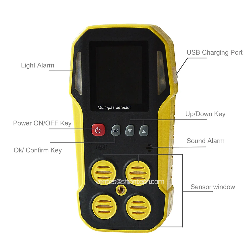 4 Gas Monitor, SA-M203 Portable Multi Gas Detector 4 Gas(CO, H2S, O2 and combustibles)