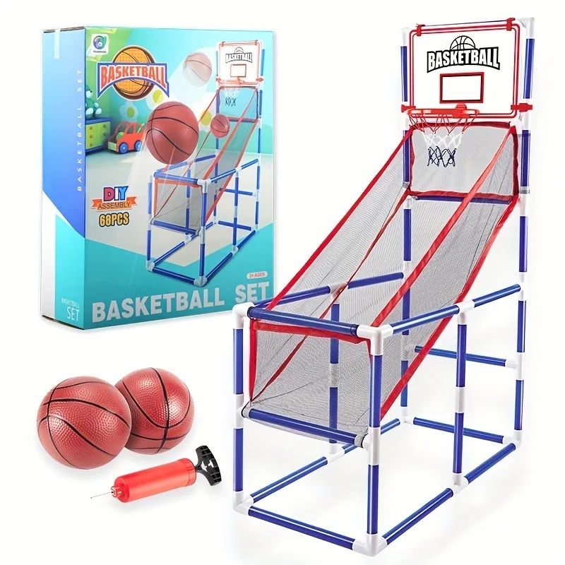 Children\'s large basketball shooting machine with 2 basketballs, easy to assemble, interactive indoor and outdoor sports basketb