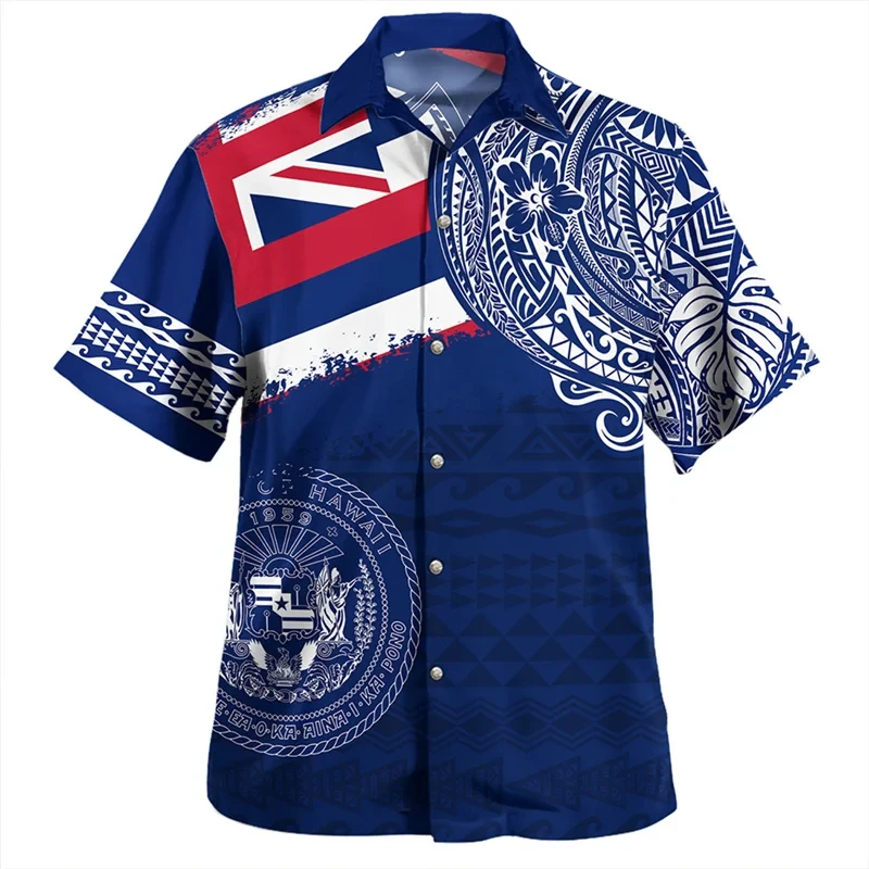 3D Full Printing Amercian Polynesian Hawaii Shirts For Men Fashion Summer Short Sleeve Oversized Beach Shirts Clothes Tee Tops