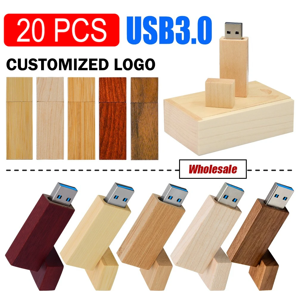 20pcs/lot 3.0 Wooden Business Usb Flash Drive Natural Wood Pendrive 4GB 8GB 16GB 32GB 64gb Memory Stick USB Free Custom Logo