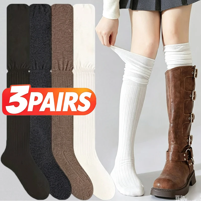 Knitted Boot Socks Autumn/Winter Thigh High Lace Cute Lolita Warm Stockings Sexy Black White Long Leg Socks for Women