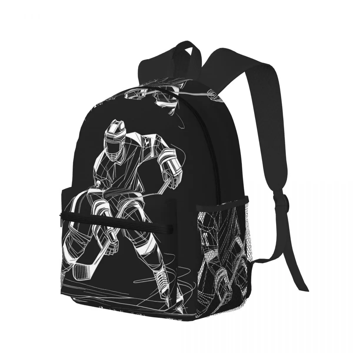 Hockey In Dark Vintage Prints Student Backpack School Bag Hiking Travel Daypack for Men Women Bookbag Shoulder Bags