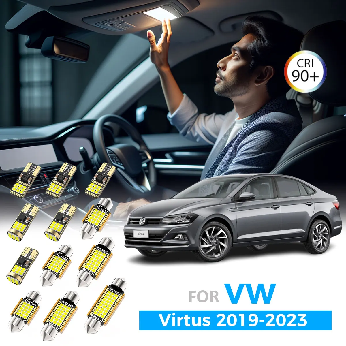 AENVTOL 10Pcs LED Interior Dome Map Reading Trunk Light Bulb Kit For VW Volkswagen Virtus 2019 2020 2021 2022 2023 Accessories