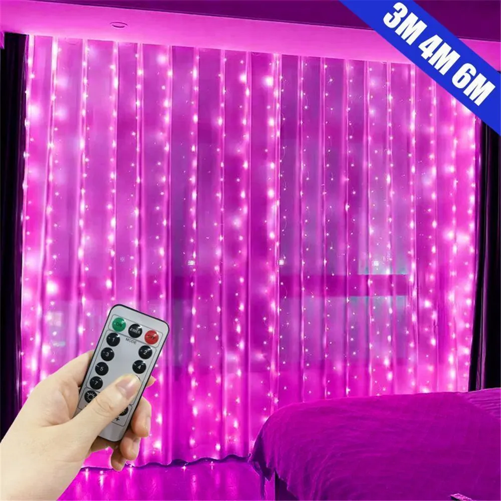 8 Mode LED 3M 4M 6M USB Curtain Fairy String Light Holiday Light Decor Christmas Tree Garland Wedding Party Birthday Decoration