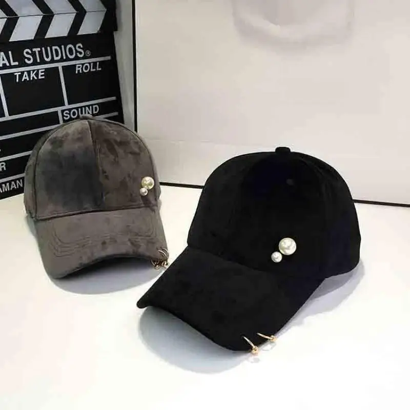 Autumn Winter Baseball Cap Women Velvet Golden ring Beads Hat Fashion Headwear Accessories
