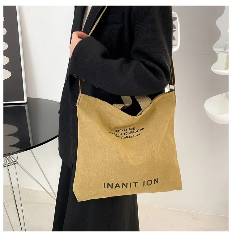 Japanische Minimalistische Canvas-Umhängetasche, Robuste Waschbare Handtasche mit Großer Kapazität, Schultertasche für Studenten & Tägliches Tragen – Detail 13