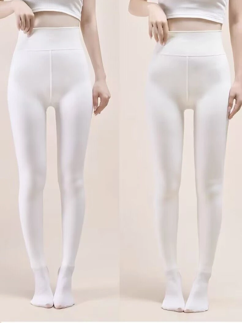 Weiße, mit Fce gefütterte, dünne Damen-Leggings für Erwachsene, Herbst-Winter-Hose, lange Hose, Nylonfaser, 65 % anderes Material 35 %