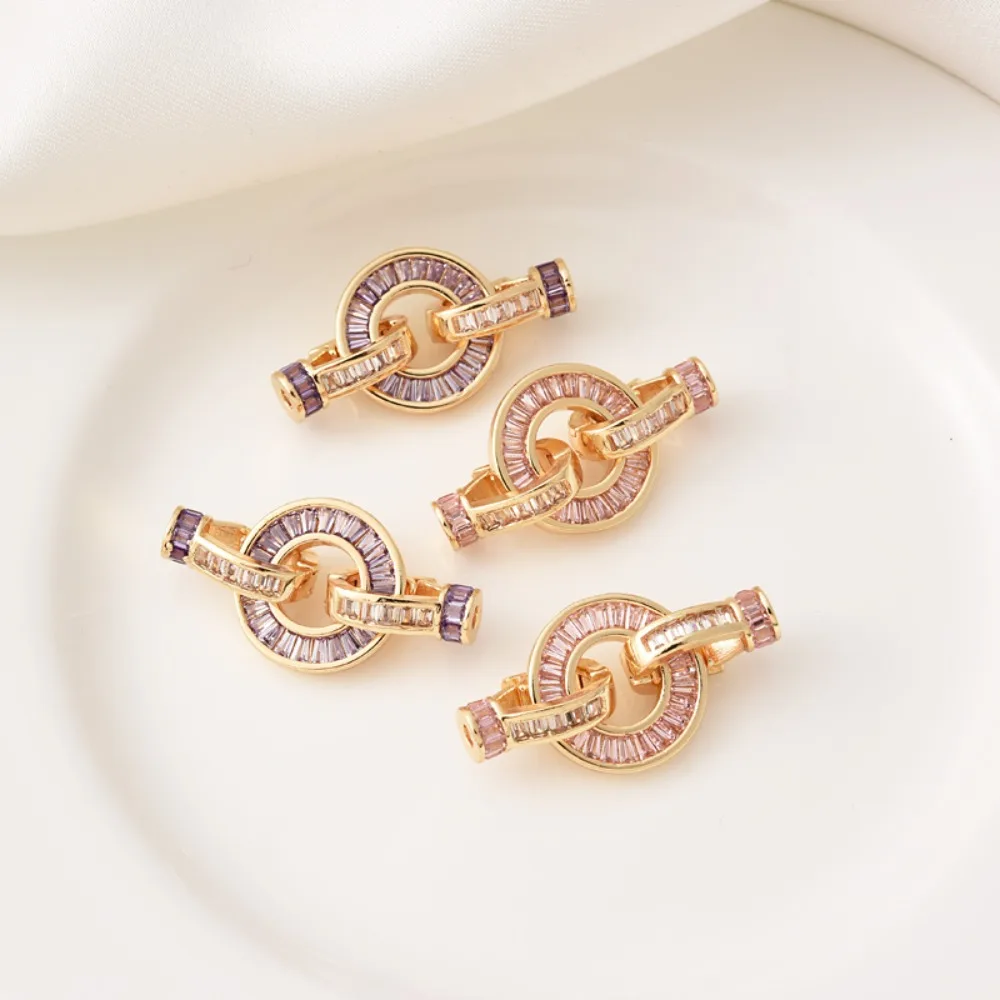 

Медное покрытие, 14-каратное золото, розовый цирконий, диск, жемчужная застежка, браслет ручной работы «сделай сам», фиолетовый цирконий, соединительная застежка, застежка для матери и ребенка