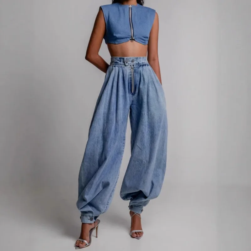 High Waist Zipper Toe Jeans Loose Casual Retro Pants
