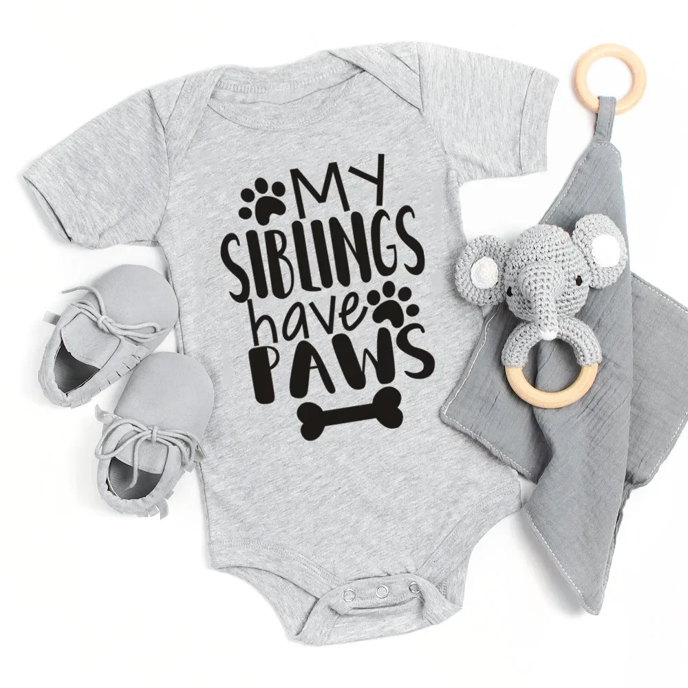 My Siblings Have Paws Newborn Baby Bodysuit Summer Short Sleeve 100% Cotton Jumpsuit Toddler Infant Outfits