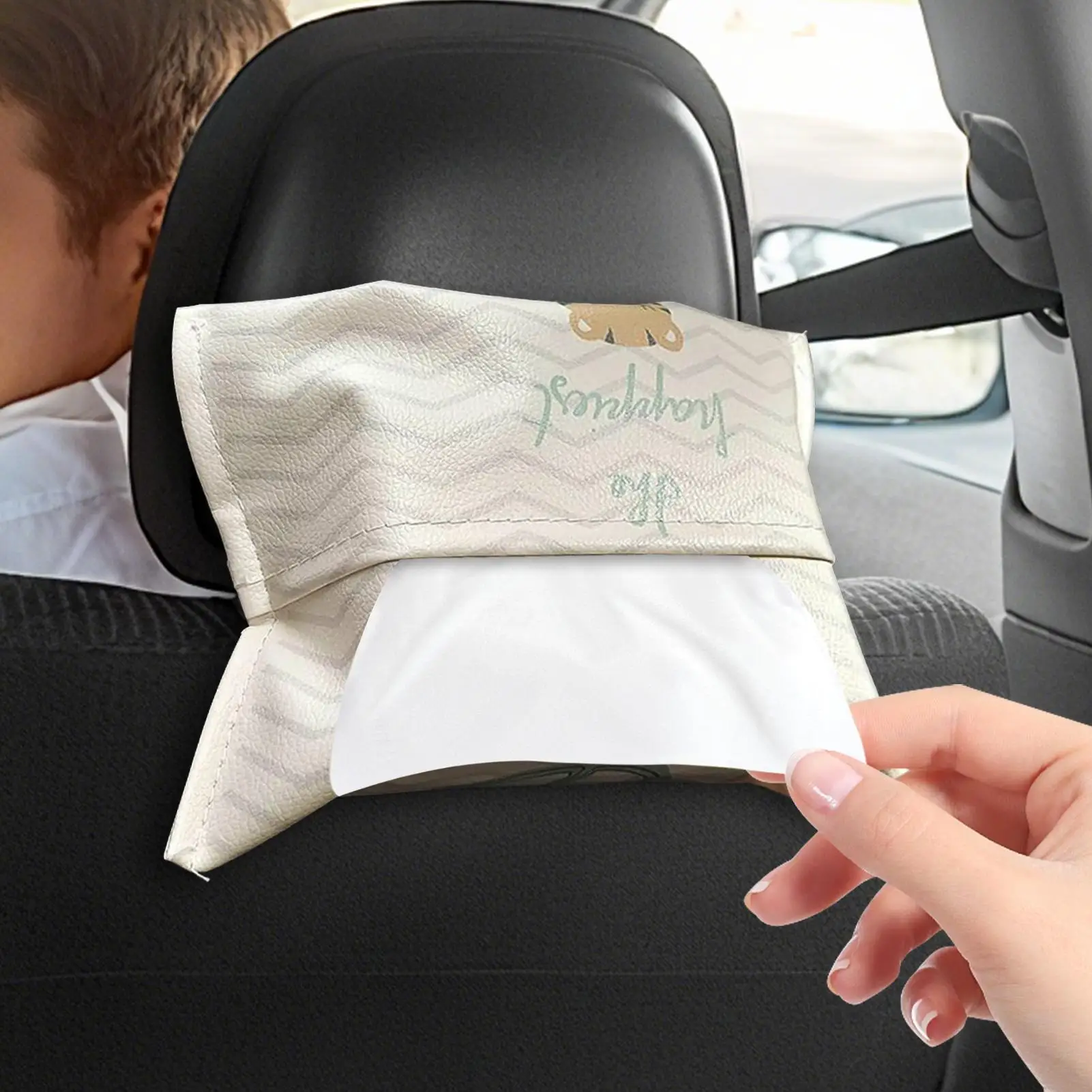 

Cartoon PU Leather Car Tissue Holder, Visor & Seat Back Mount Auto Organizer With Wide Opening, Decorative Box For Kids Baby
